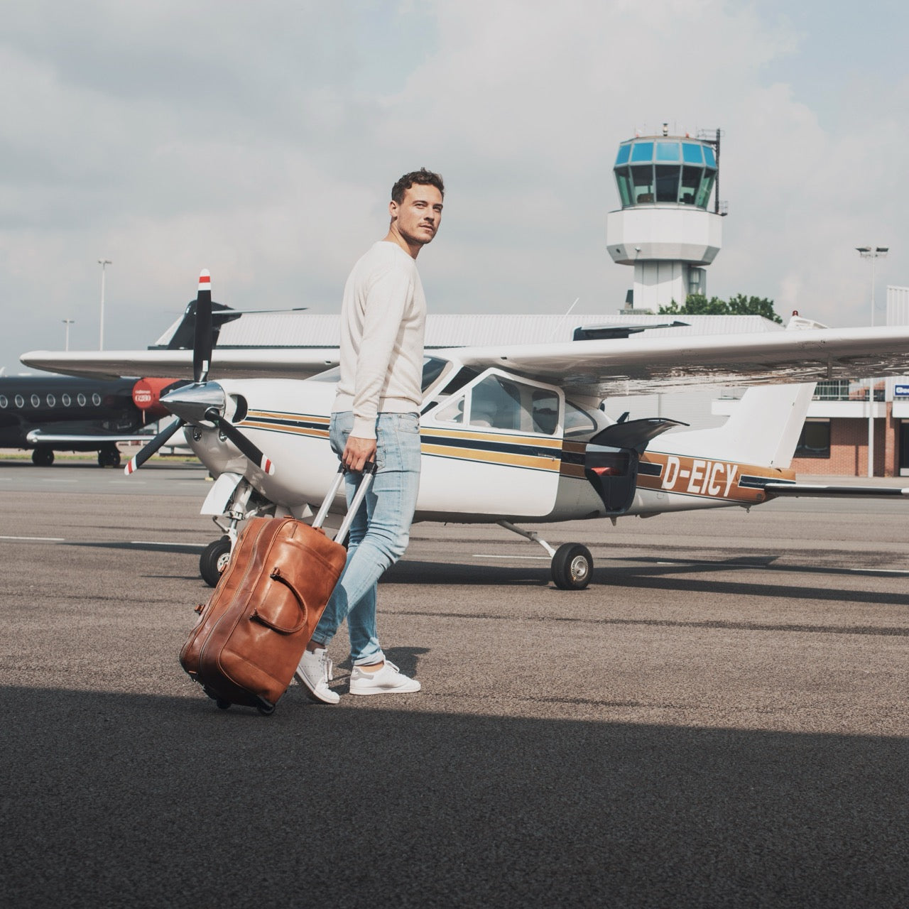 Valise Trolley en Cuir Cognac Jayven