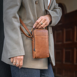 Sac Bandoulière en Cuir Cognac Alesund