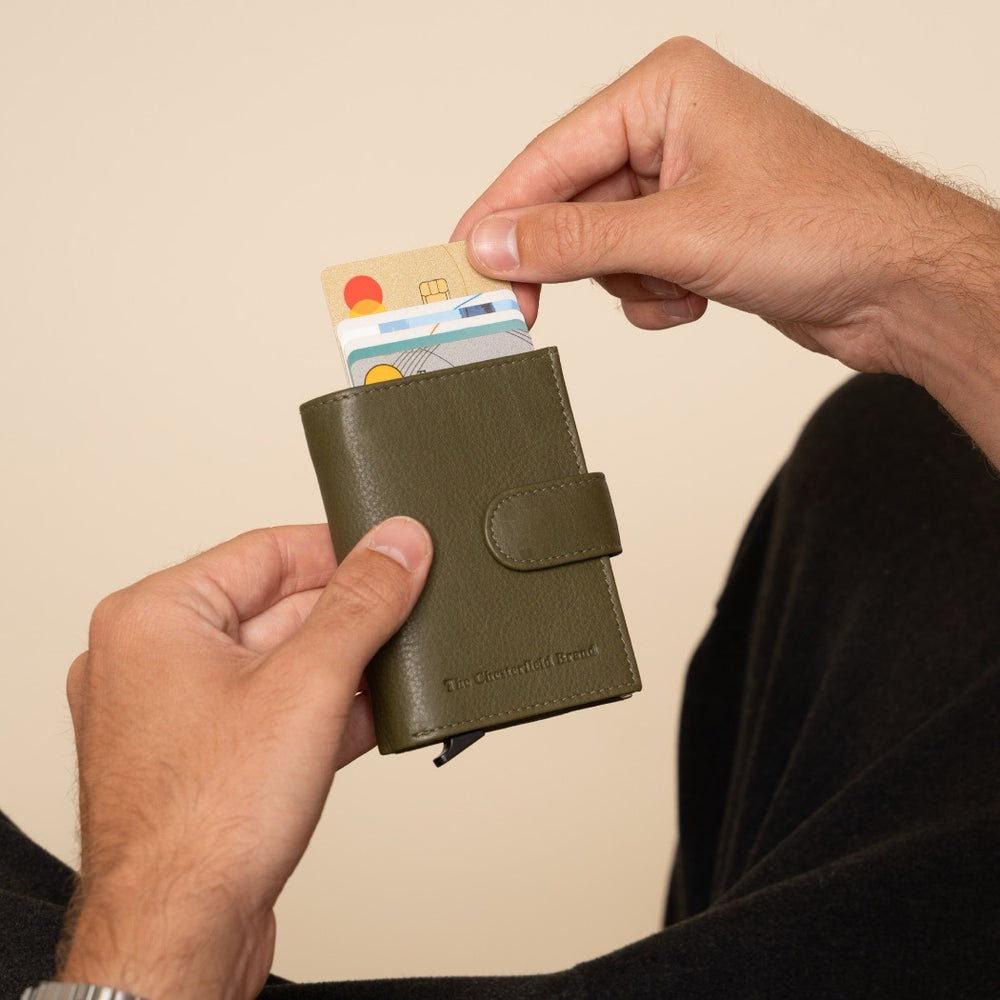 Leather Card Holder Olive Green Althea