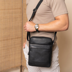 Leather Shoulder Bag Black Anzora