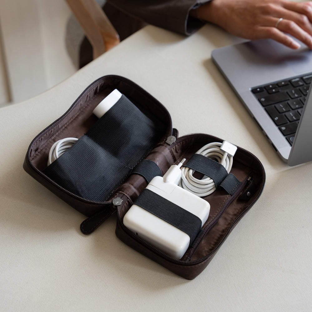 Leder Tech-Organizer Braun Ardan