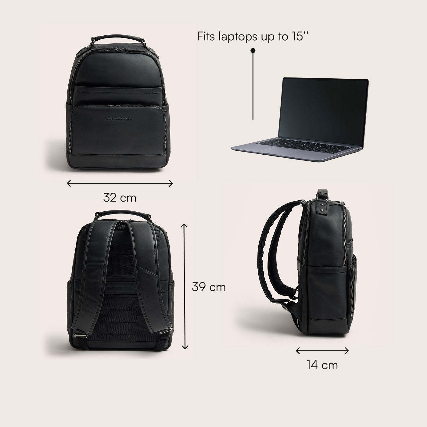 Leather Laptop Backpack Black Austin