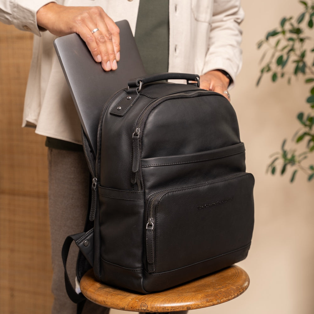 Leather Laptop Backpack Black Austin