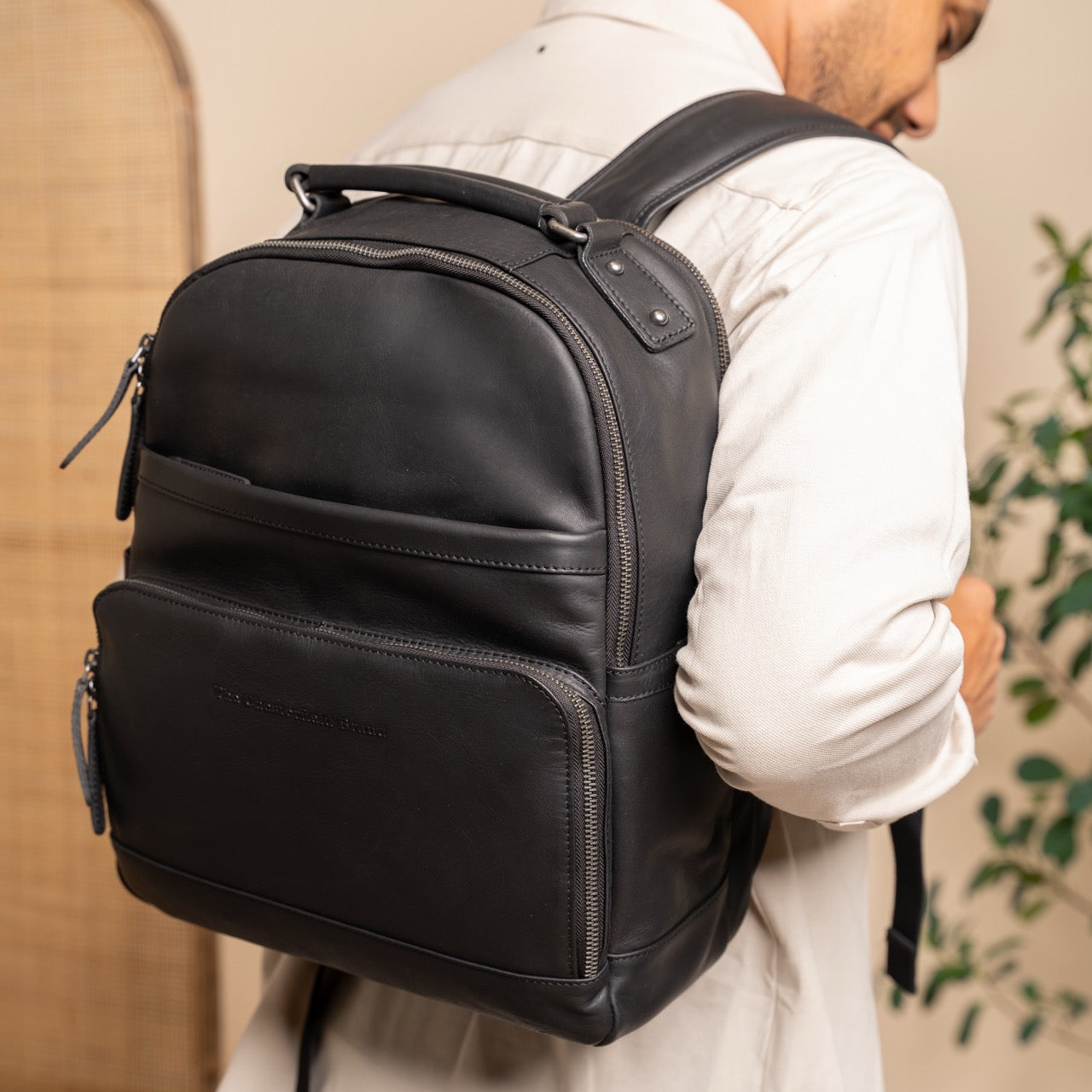 Leather Laptop Backpack Black Austin