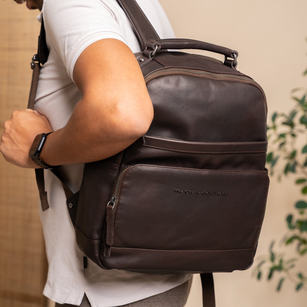 Leather Laptop Backpack Brown Austin