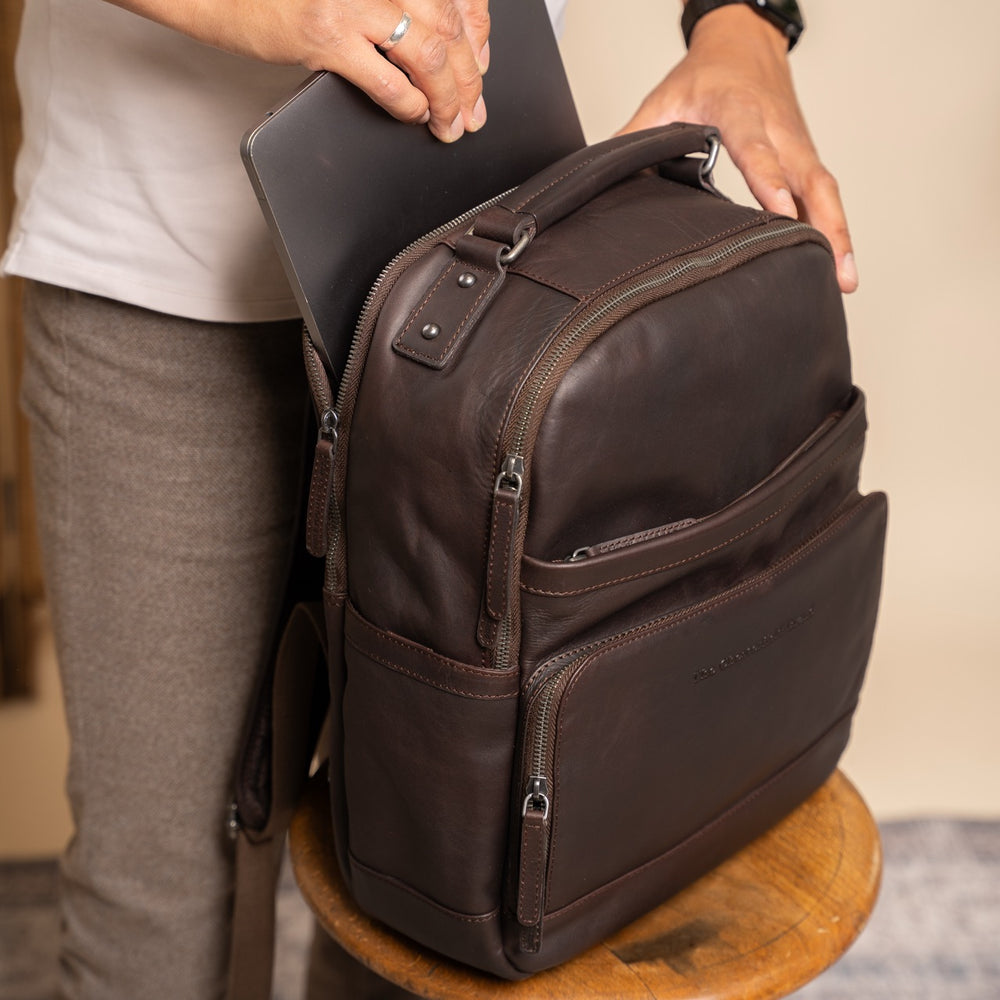 Leather Laptop Backpack Brown Austin