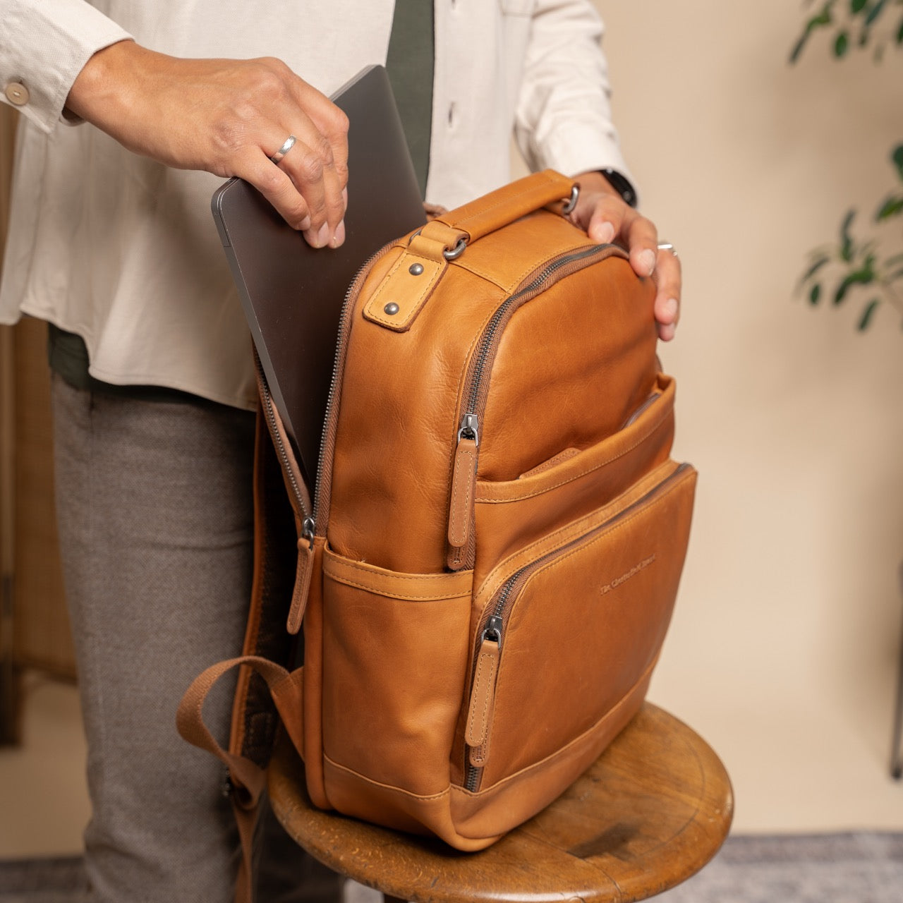 Leder Rucksack Cognac Austin