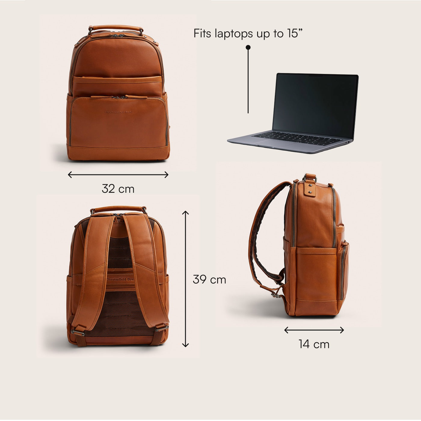 Leather Laptop Backpack Cognac Austin