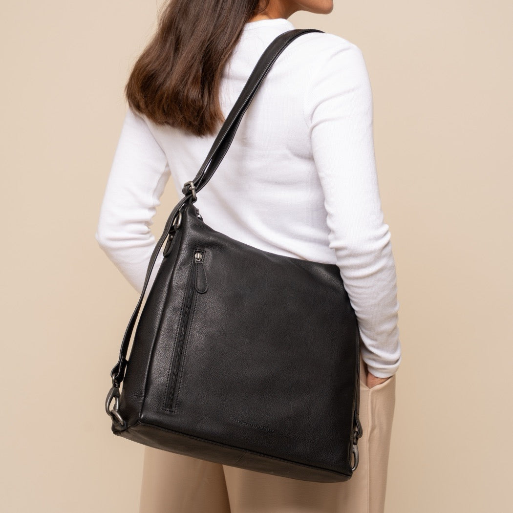 Sac Porté Épaule en Cuir Noir Azura