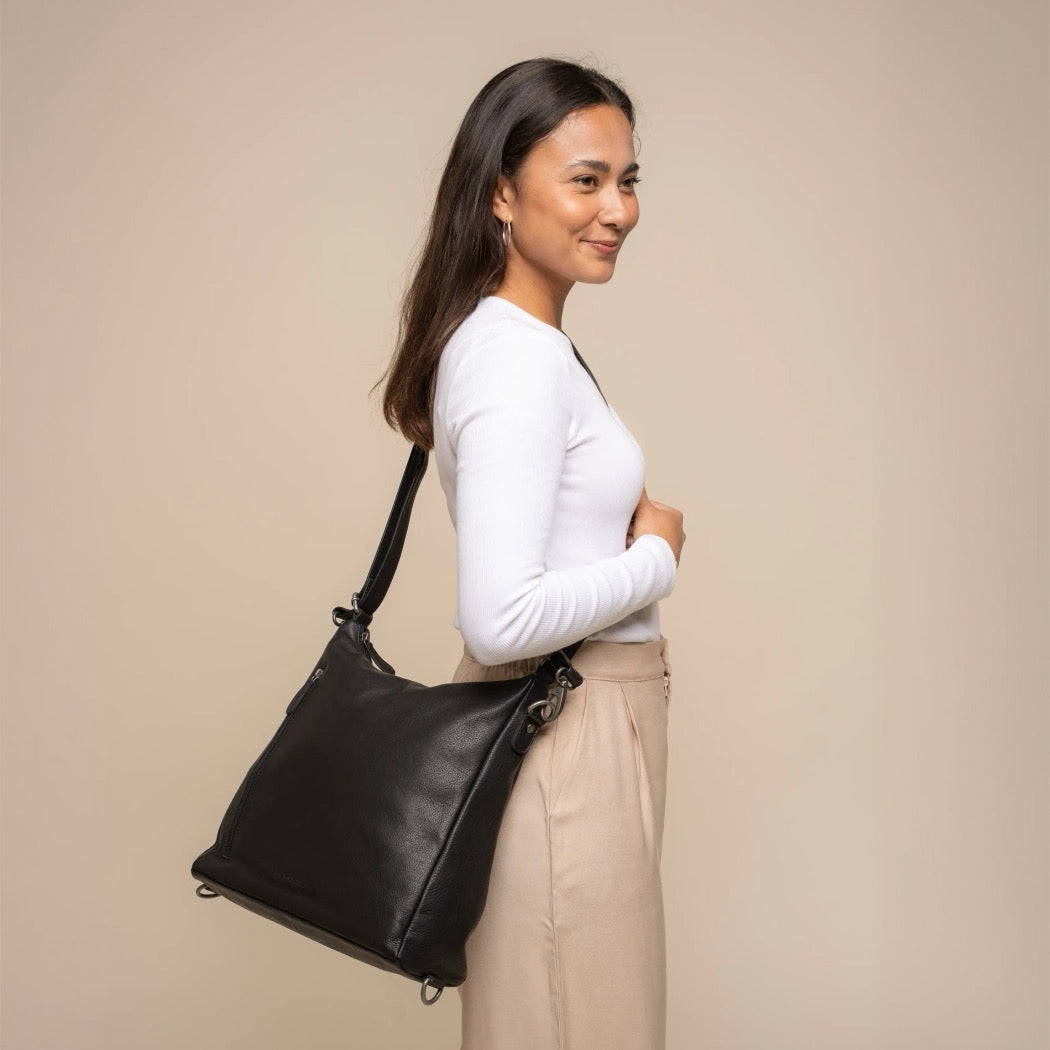 Sac Porté Épaule en Cuir Noir Azura