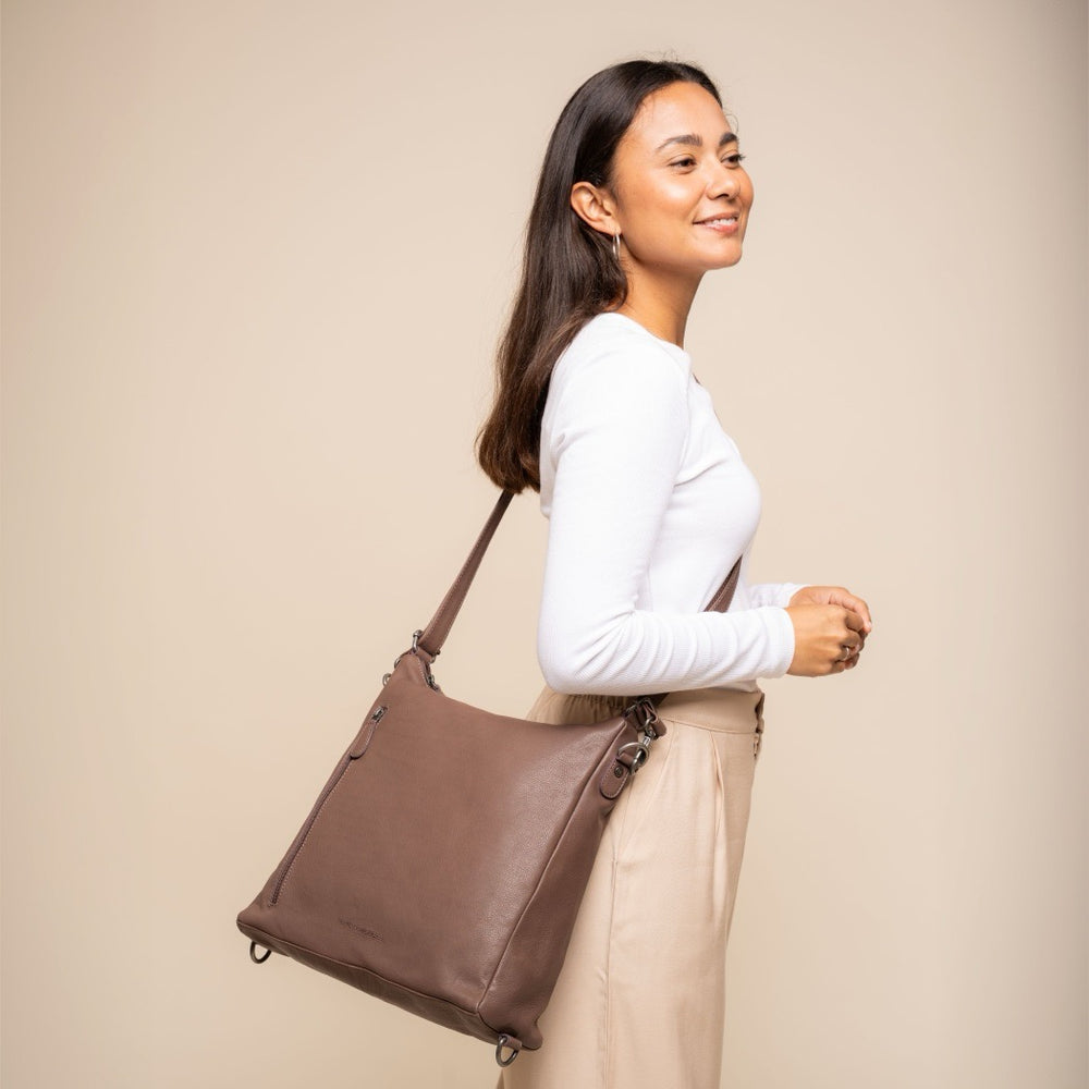 Sac Porté Épaule en Cuir Taupe Foncé Azura
