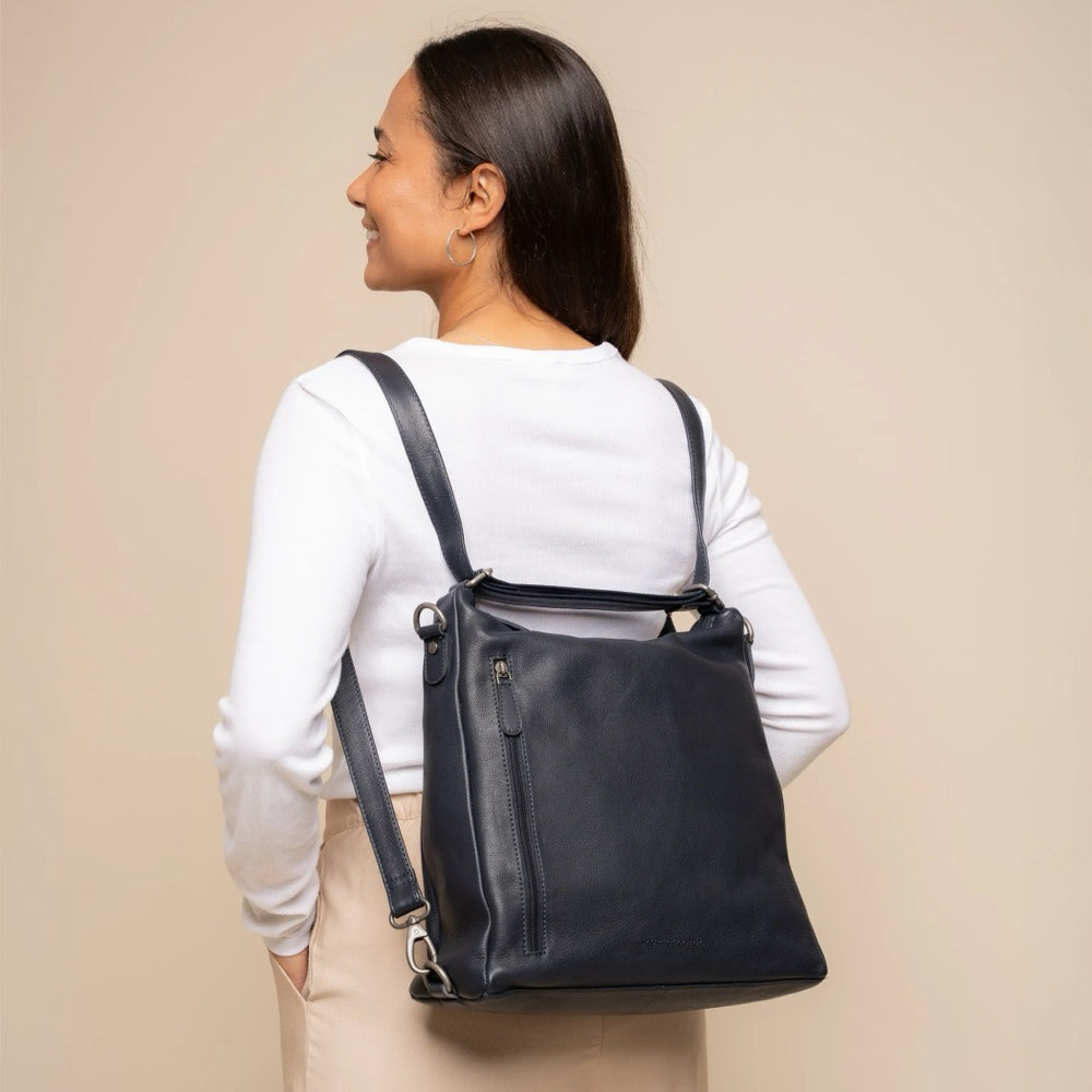 Sac Porté Épaule en Cuir Bleu Marine Azura