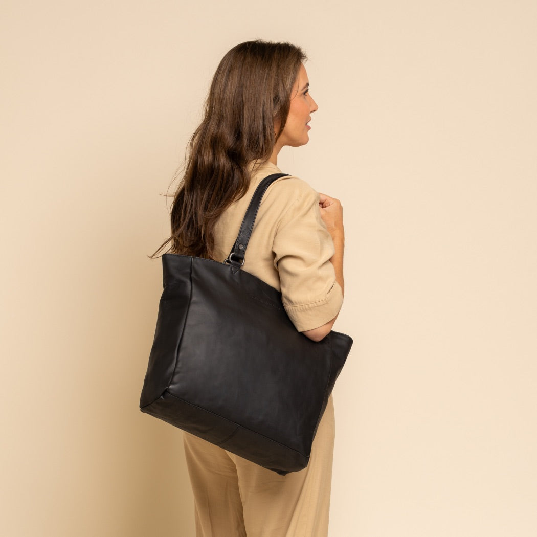 Leather Tote Bag Black Berlin