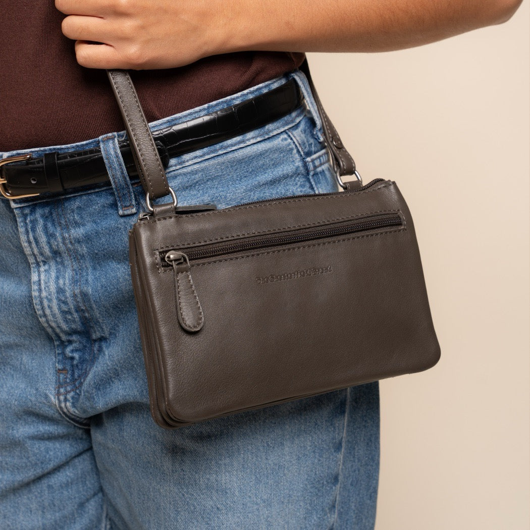 Sac Bandoulière en Cuir Gris Argile Brisa