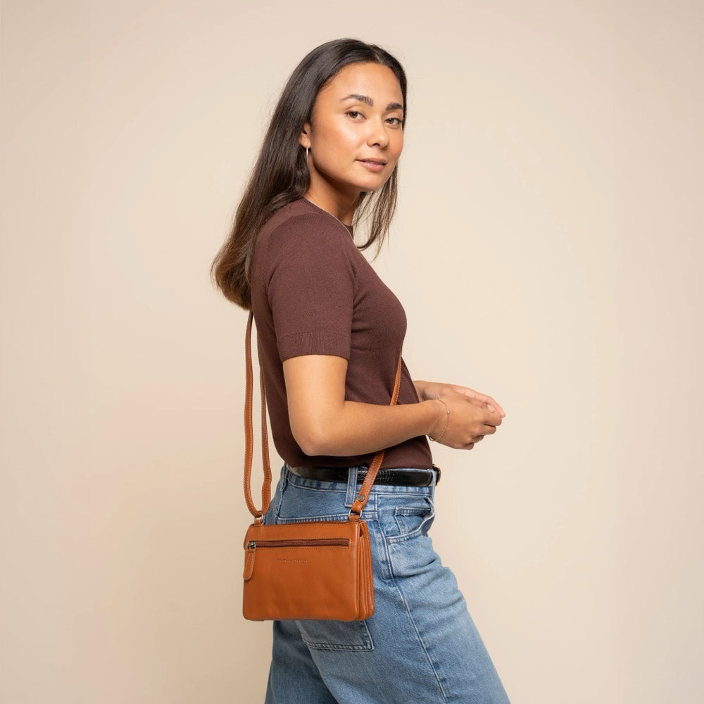 Sac Bandoulière en Cuir Cognac Brisa
