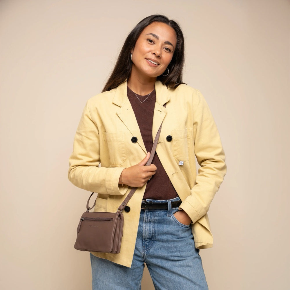 Sac Bandoulière en Cuir Gris Argile Brisa