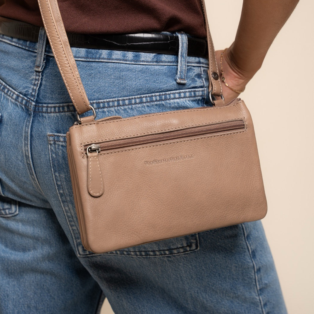 Sac Bandoulière en Cuir Taupe Brisa