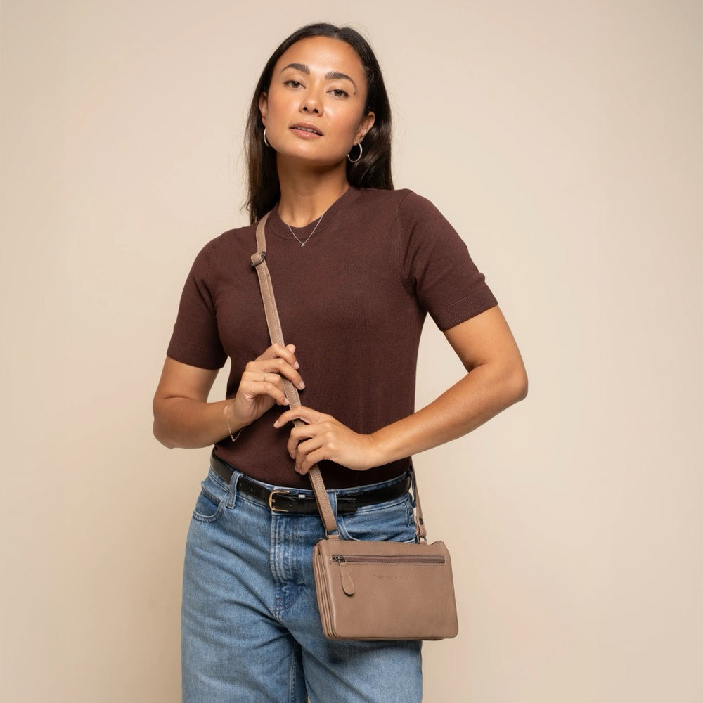Sac Bandoulière en Cuir Taupe Brisa