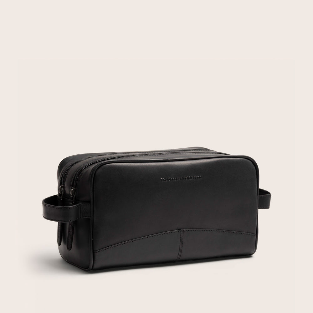 The Chesterfield Brand Leather Toiletry Bag Black Stacey, front view at an angle