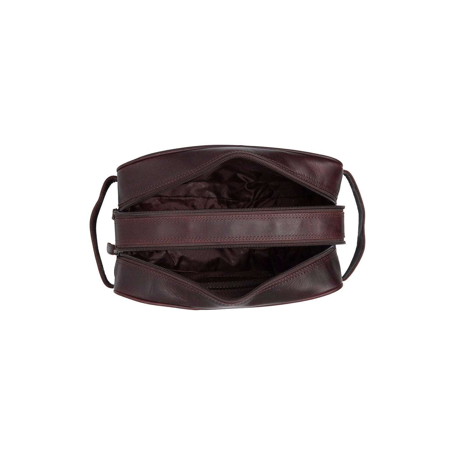 Leder Kulturtasche Braun Stacey, Draufsicht, geöffnet
