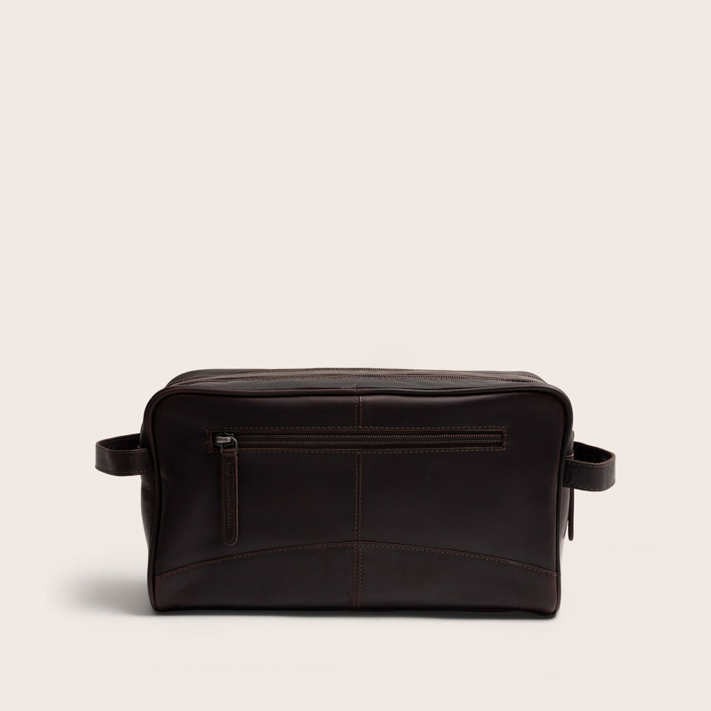 Leather Toiletry Bag Brown Stefan, back view