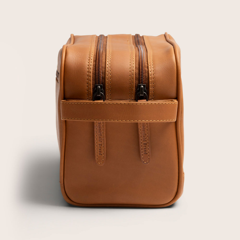 Leren Toilettas Cognac Stefan, zijaanzicht