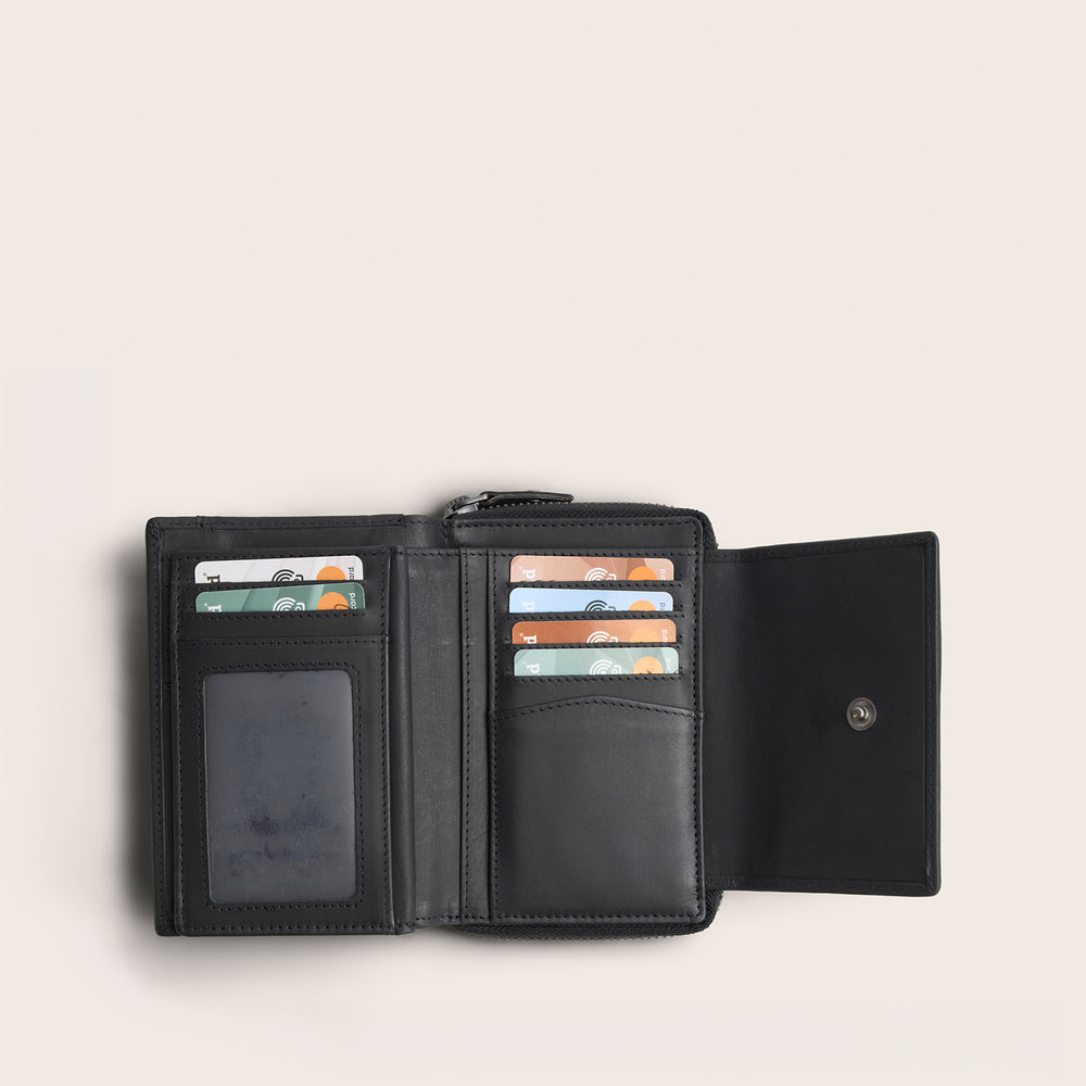 Leather Wallet Black Ascot, inside view, opened