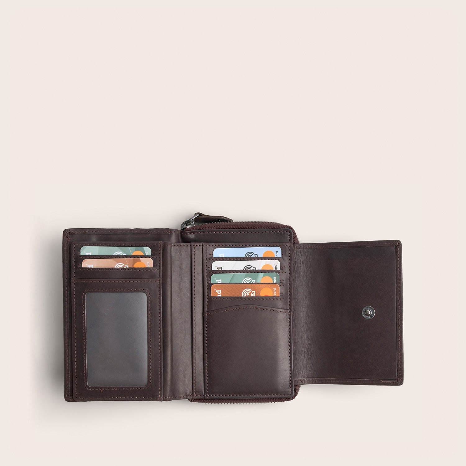 Leather Wallet Brown Ascot, inside view, opened