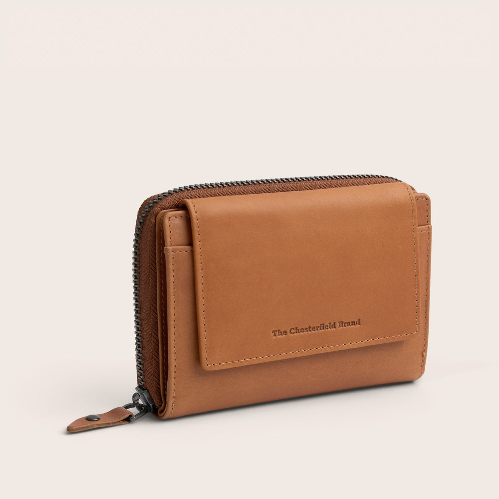 The Chesterfield Brand Leather Wallet Cognac Ascot, front view at an angle