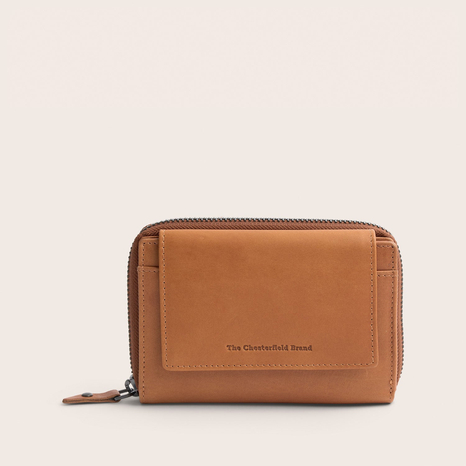 Leren Portemonnee Cognac Ascot, vooraanzicht