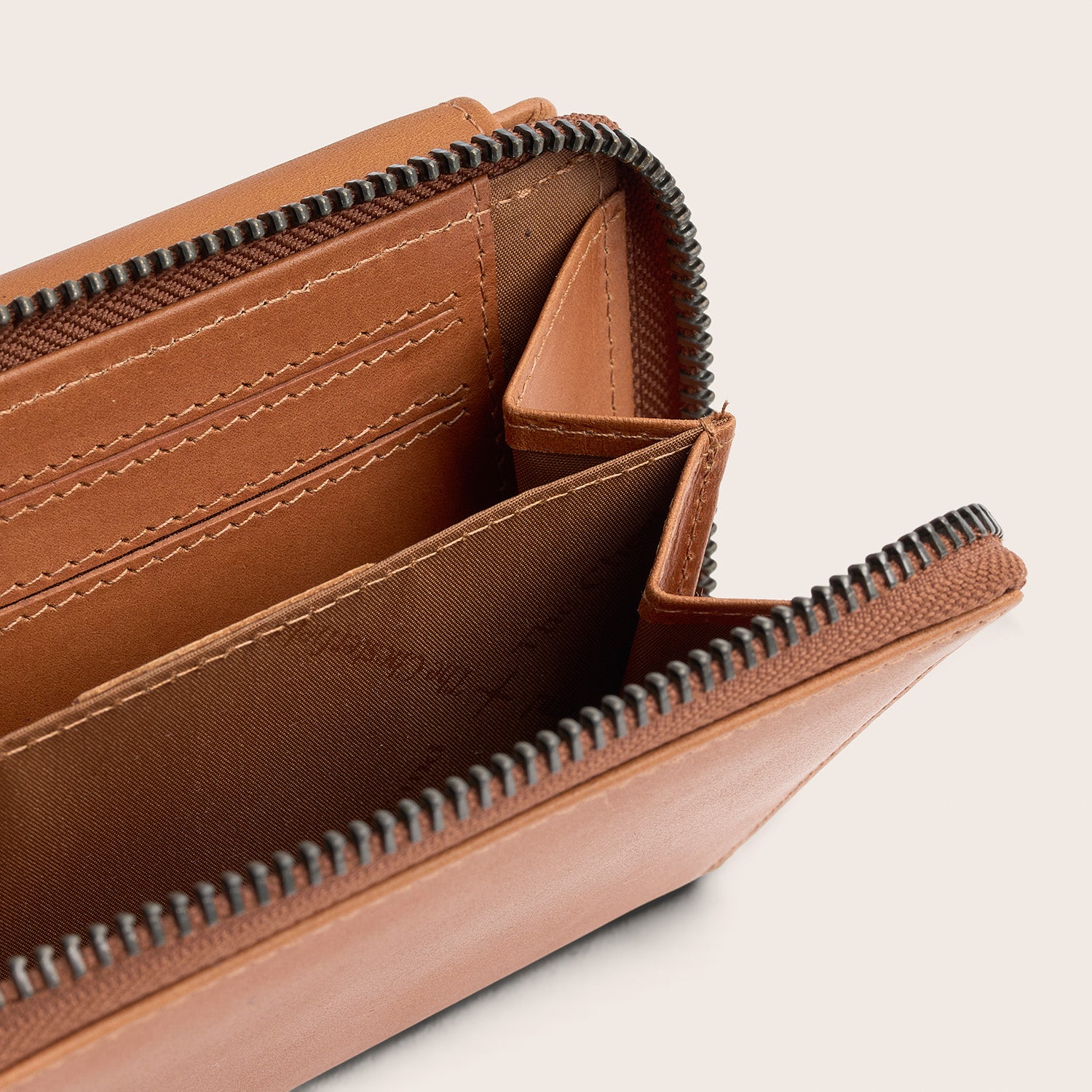Leren Portemonnee Cognac Ascot, hoofdvak open
