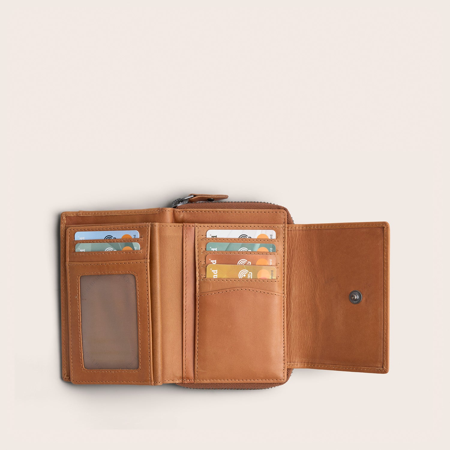 Leren Portemonnee Cognac Ascot, binnenkant, opengeklapt
