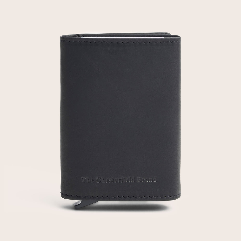 Leather Card Holder Black Lancaster, front view, closed