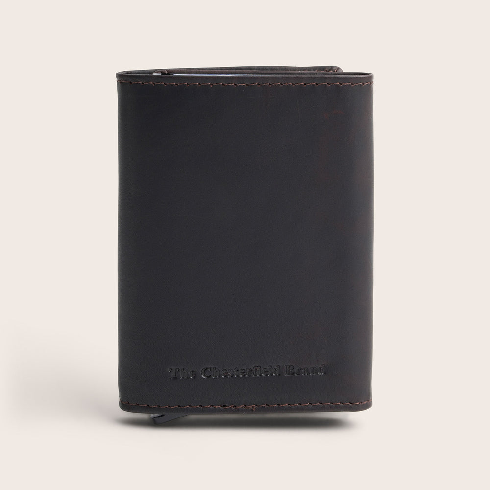Leather Card Holder Brown Lancaster, front view, closed