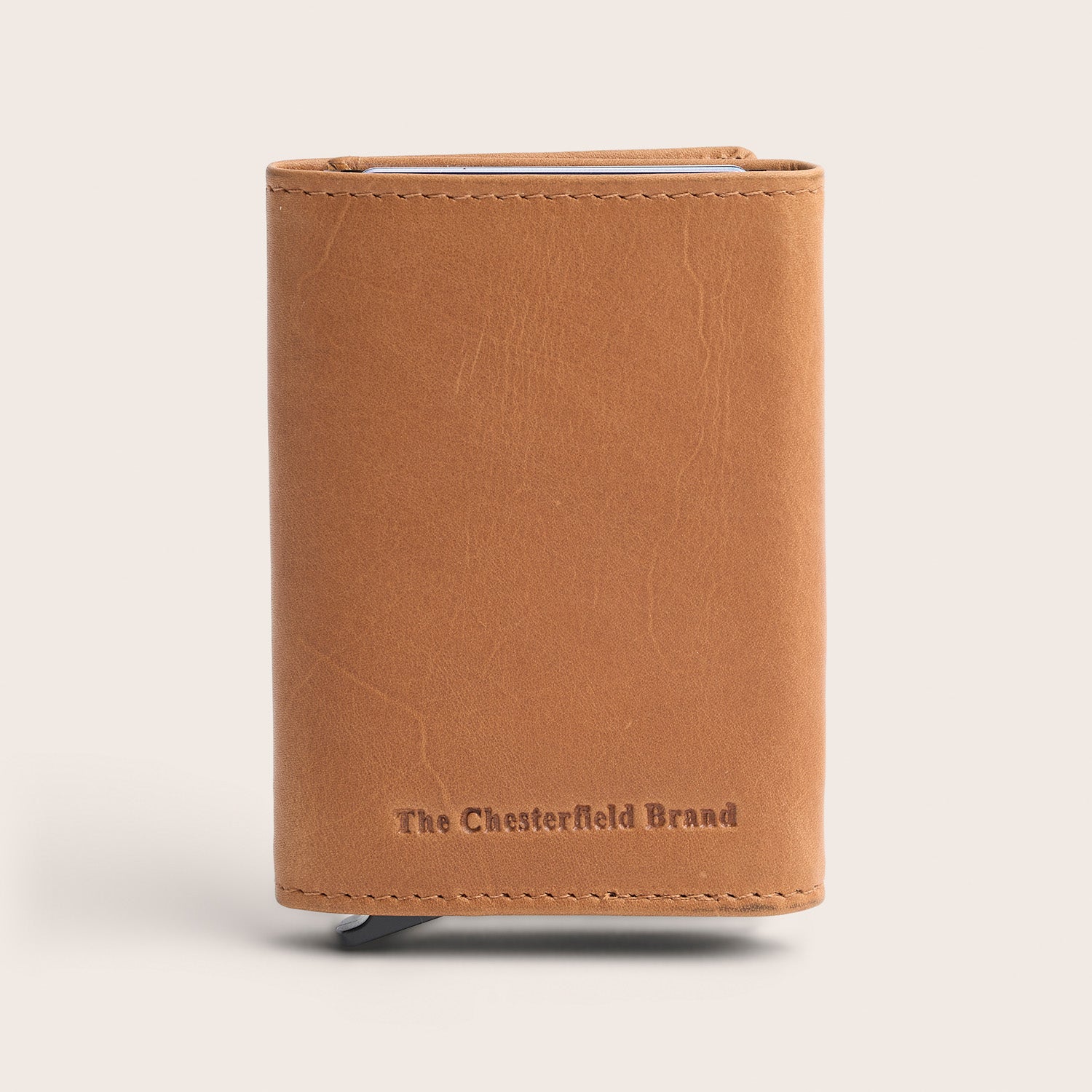 Leather Card Holder Cognac Lancaster, front view, closed