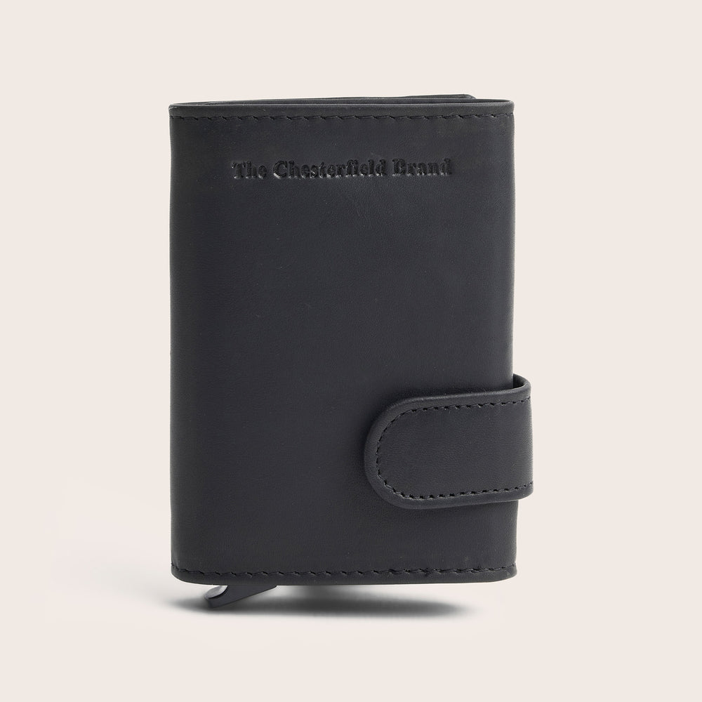 Leather Card Holder Black Leicester, front view, closed