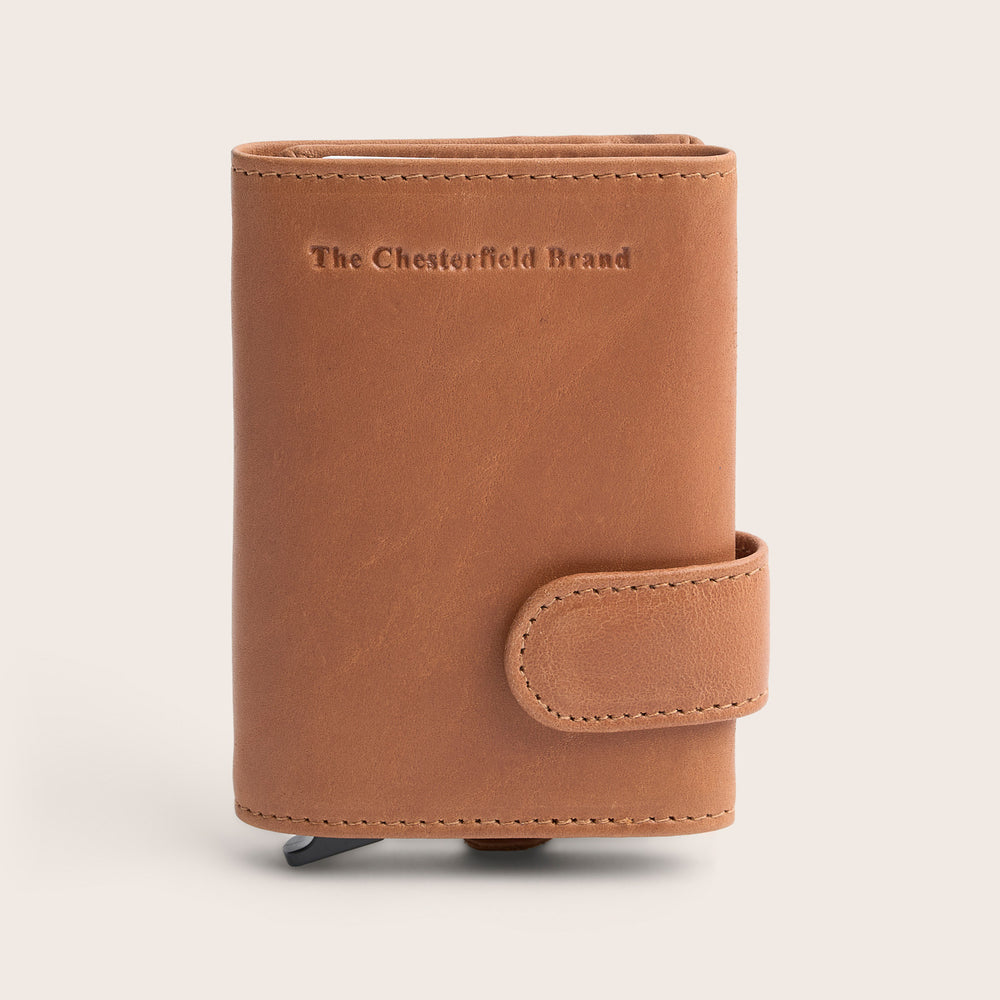 Leather Card Holder Cognac Leicester, front view, closed