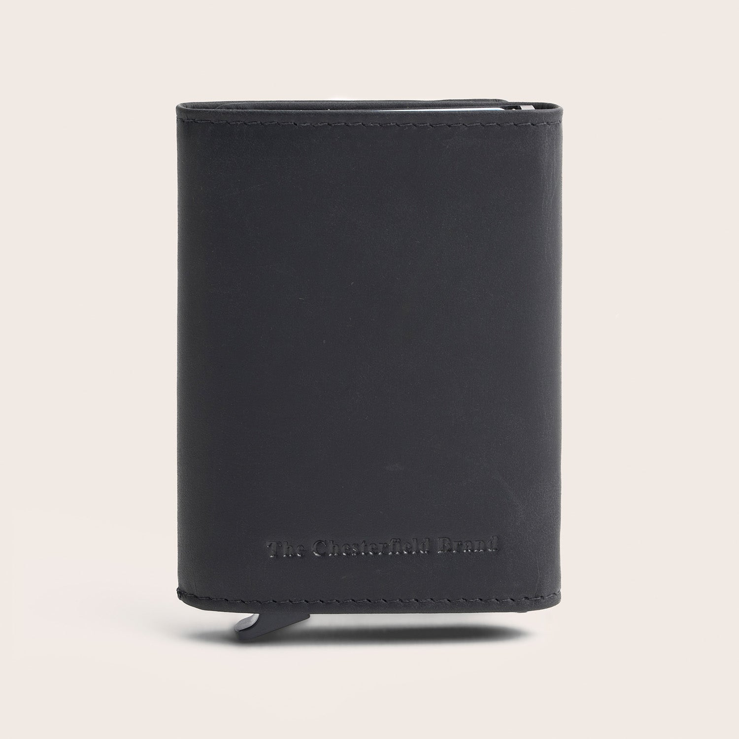 Leather Card Holder Black Palma, front view, closed