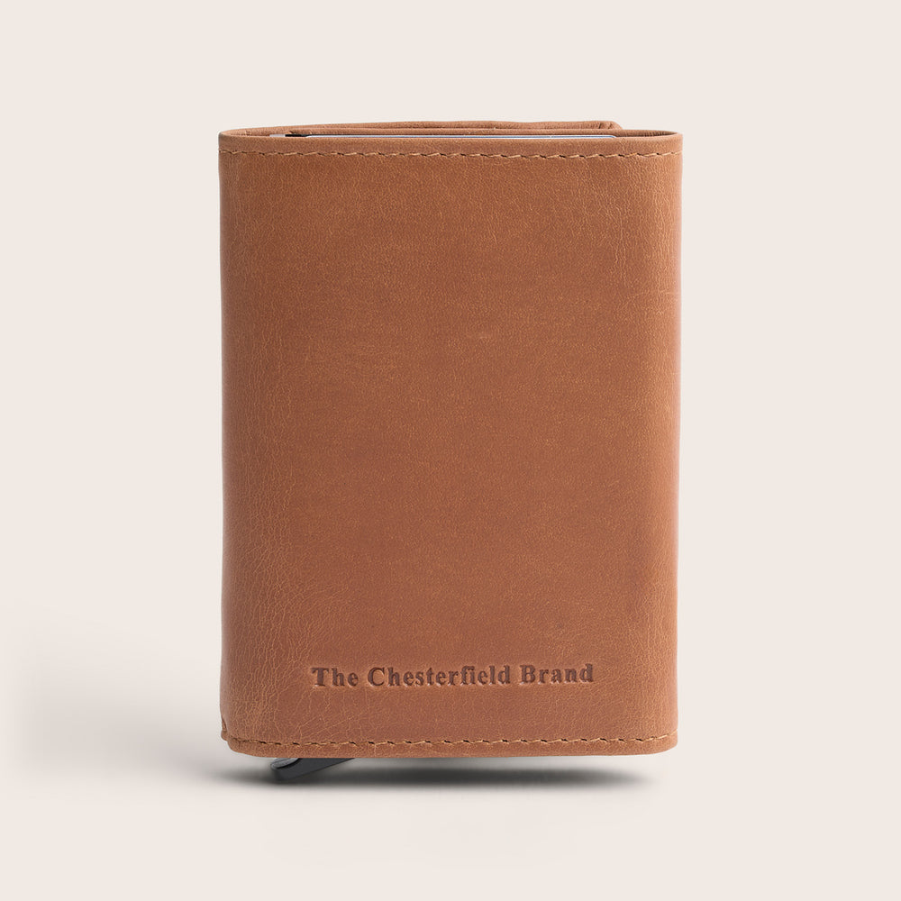 Leather Card Holder Cognac Palma, front view, closed