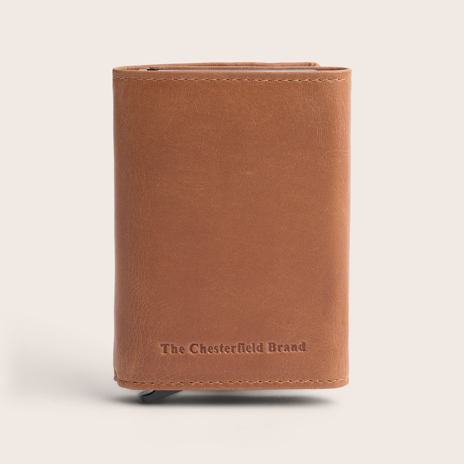 Leather Card Holder Cognac Palma, front view, closed