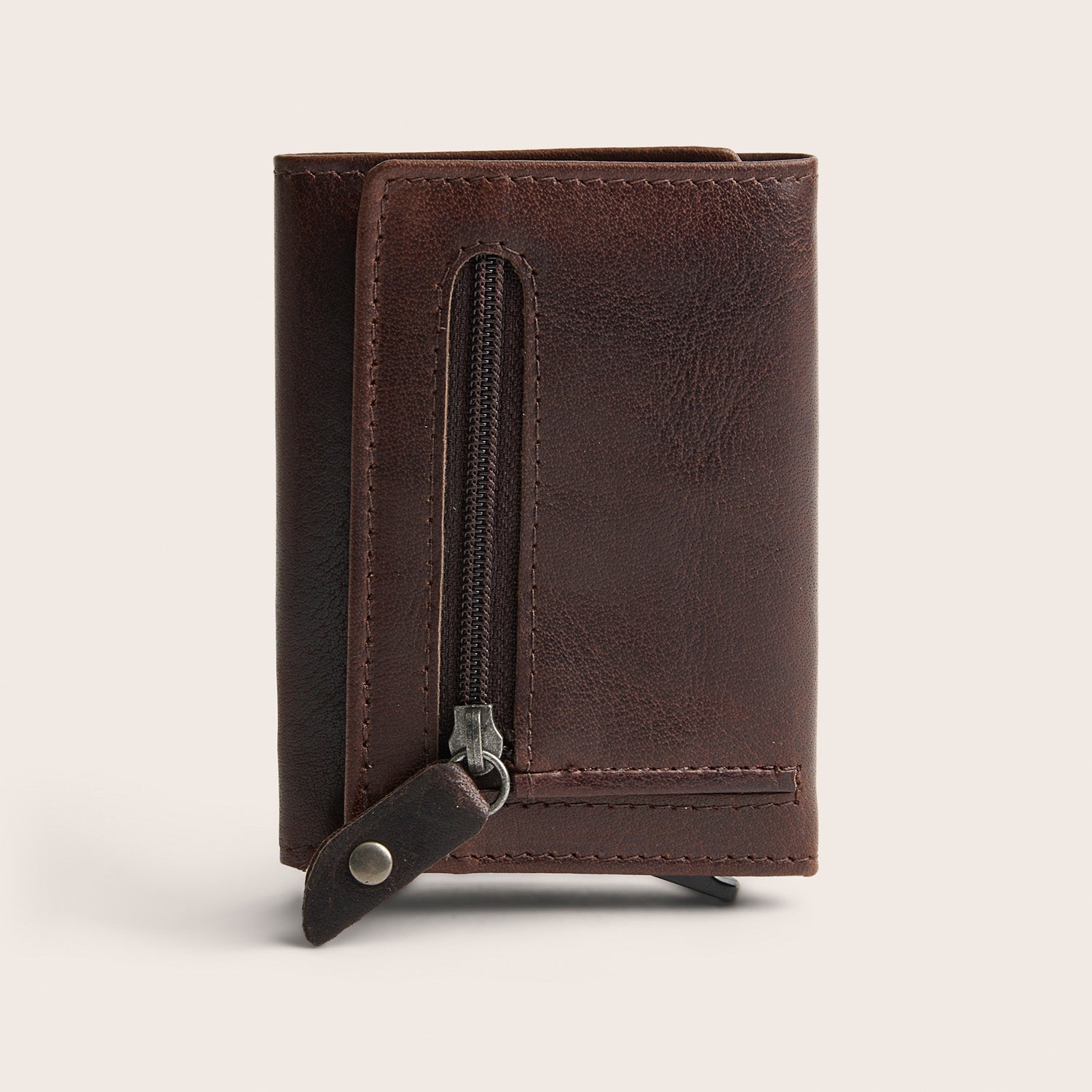Leather Card Holder Brown Paris