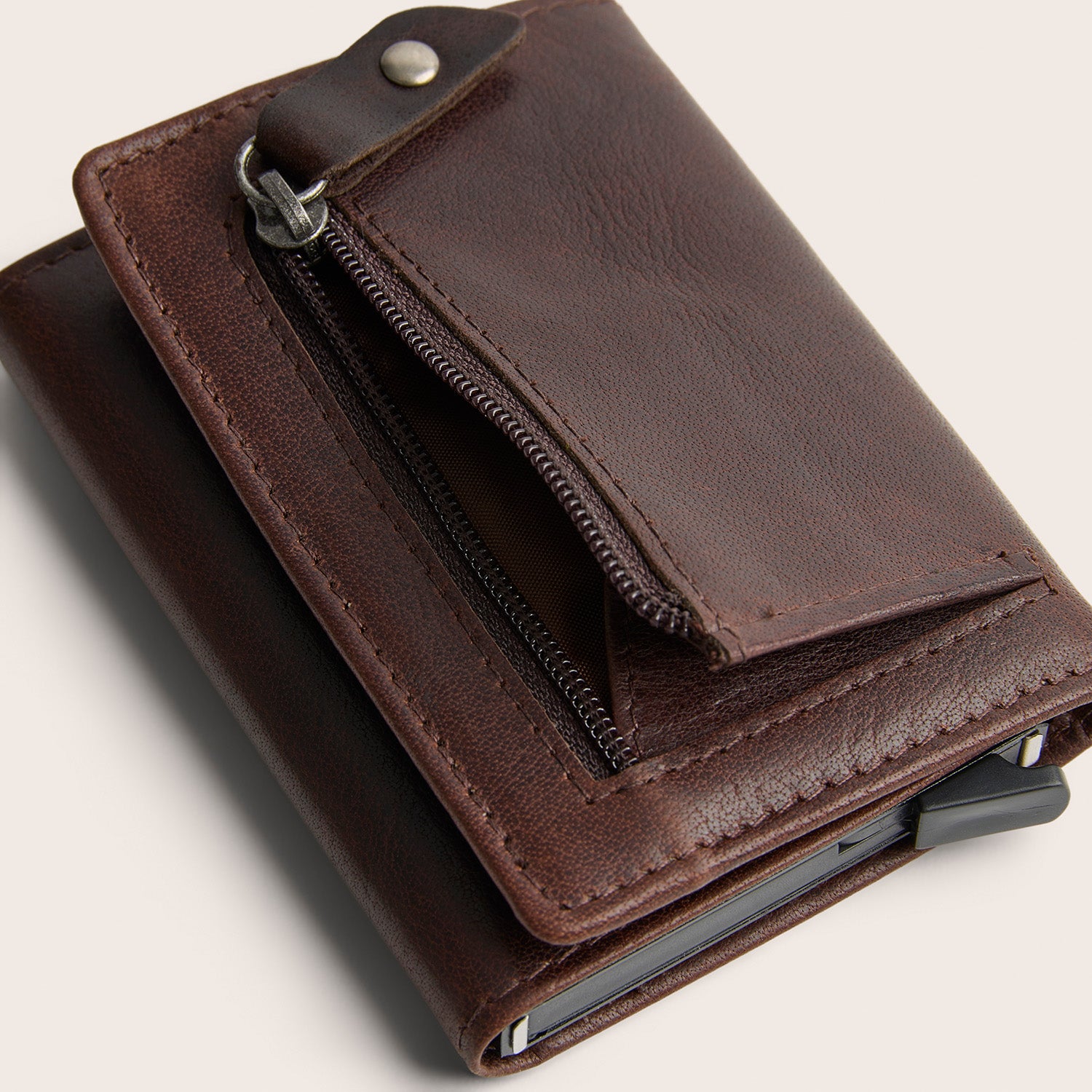 Leather Card Holder Brown Paris