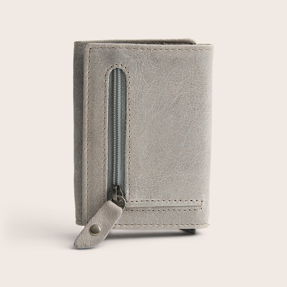 Leather Card Holder Light Grey Paris