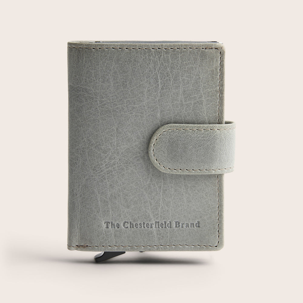 Leather Card Holder Light Grey Prague, front view