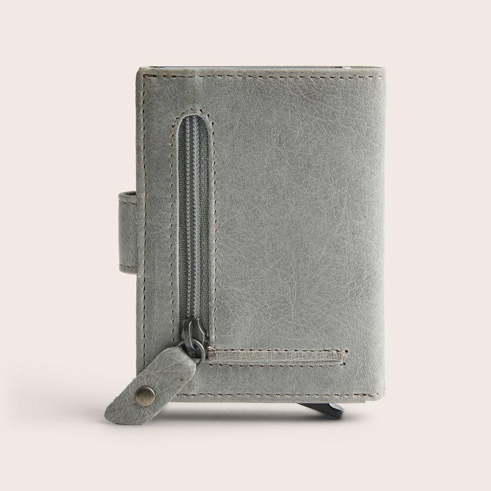 Leather Card Holder Light Grey Prague, back view