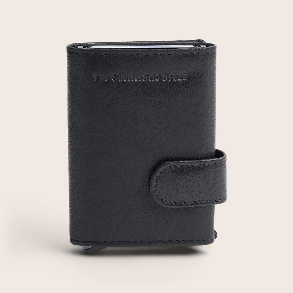 Leather Card Holder Black Portland, front view