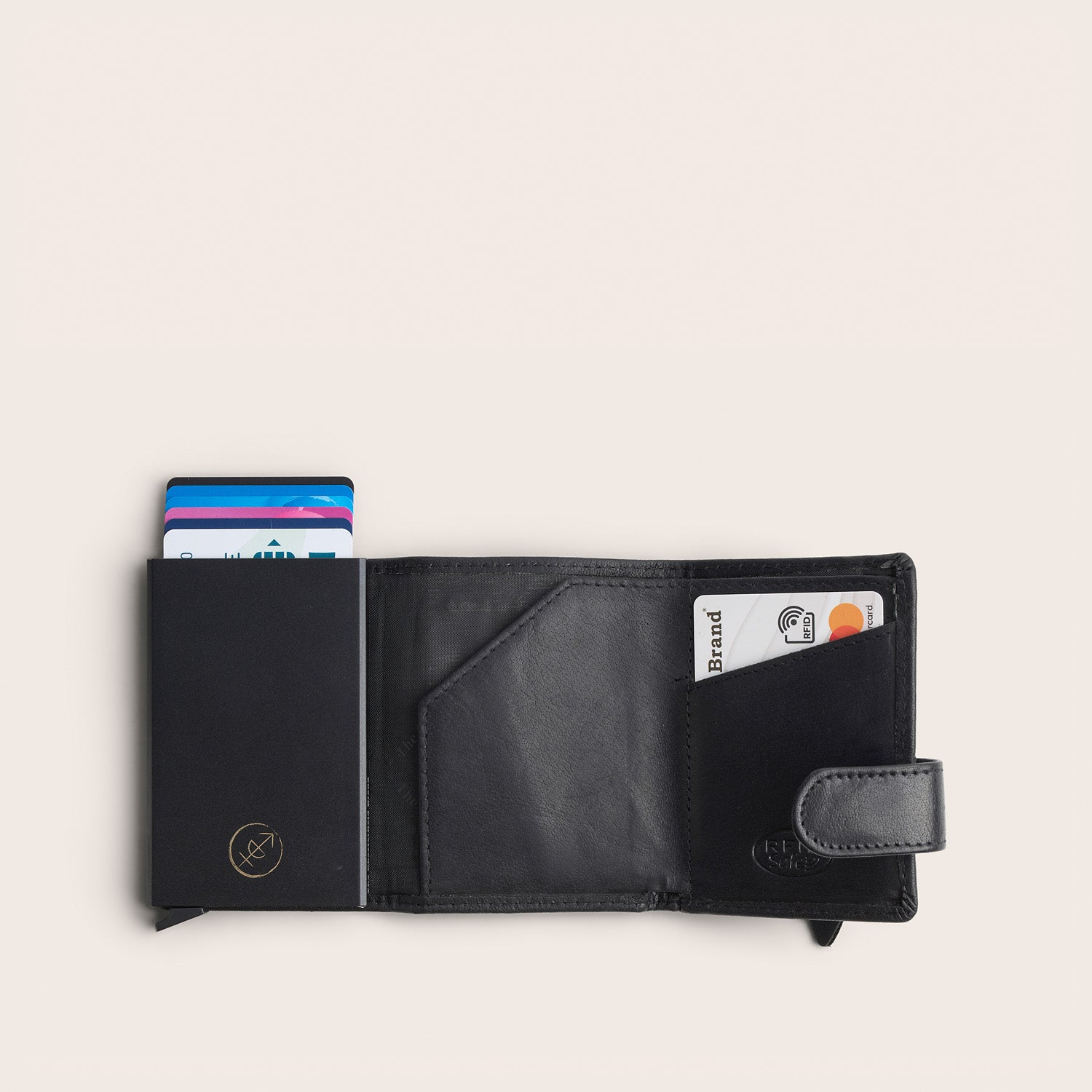 Porte-cartes en Cuir Noir Portland, vue intérieure, ouvert