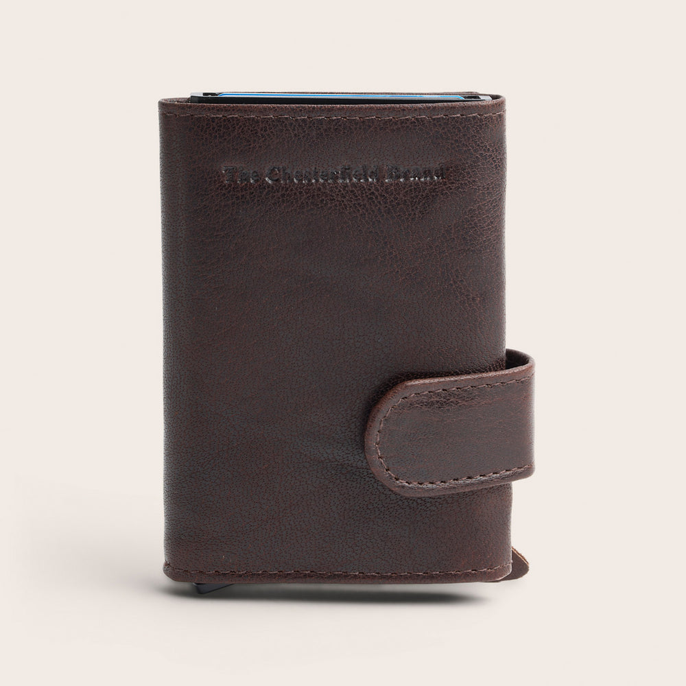 Leather Card Holder Brown Portland, front view