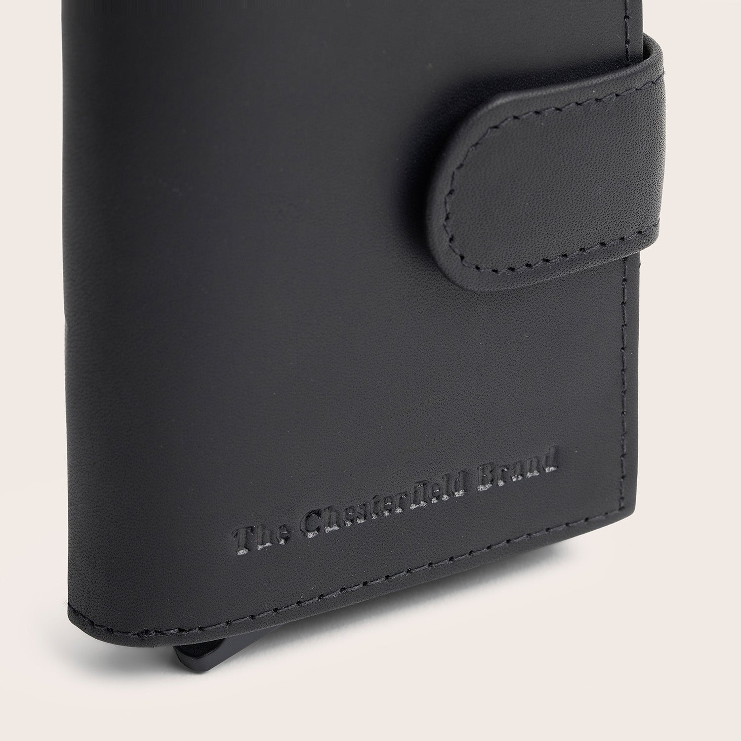 Leather Wallet Black Rhodos, close-up of the embossed logo