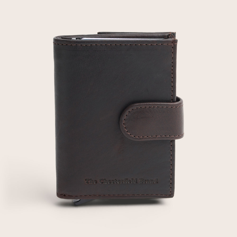Leather Card Holder Brown Leipzig, front view